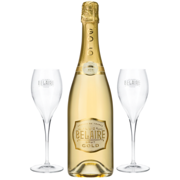 Luc Belaire Brut Gold Pezsgő (0,75L | 12,5%)  + Ajándék 2 db Belaire pezsgős pohár