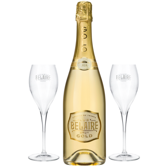 Luc Belaire Brut Gold Pezsgő (0,75L | 12,5%)  + Ajándék 2 db Belaire pezsgős pohár