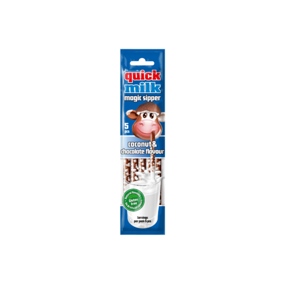 QUICK MILK ÍZESÍTETT SZÍVÓSZÁL CSOKi - kókusz (5X6 G)