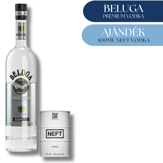 Beluga vodka + ajándék kis hordós NEFT csomag