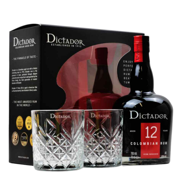 Dictador 12 Years Rum (Díszdoboz+2 Pohár) (0,7L|40%)